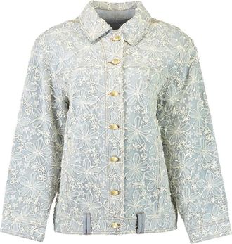Aje Giacca denim con ricamo a fiori - Blu