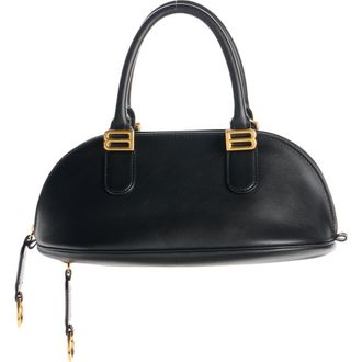 Balenciaga Mini Bolero Leather Bowling Bag in Black/Plum at Nordstrom