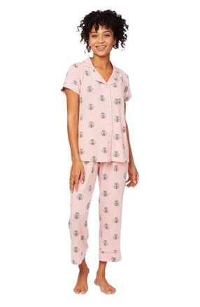 The Cats Pajamas Pima Knit Holiday Capri Set in Queen Bee Pink at Nordstrom, Size X-Small