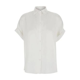 Eleventy Shirts, female, White, Size: L White Shirt With Classic Collar And Turn-up Short Sleeves