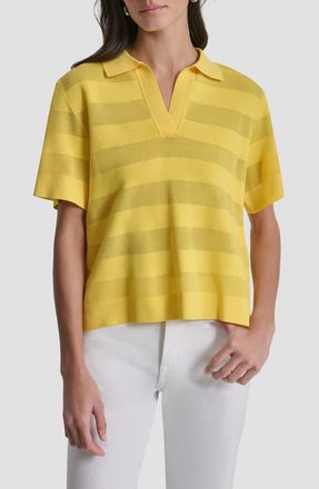 DKNY Sheer Stripe Polo in Taxi Cab Yellow at Nordstrom, Size X-Large