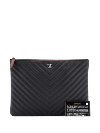 Chanel O Case Chevron Caviar Medium clutch bag - Zwart