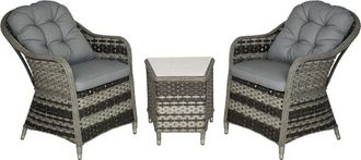 OUTSUNNY 3 pcs Aluminium Rattan Bistro Set with Soft Cushions & Glass Top