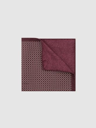 Reiss Burgundy Silk Geometric Chain-print Pocket Square