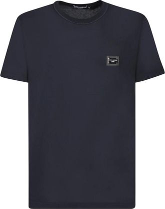 Dolce & Gabbana Crewneck Katoenen T-Shirt - Heren - T-shirts - Blauw - L - Katoen - Tops