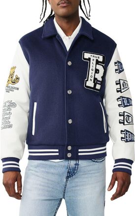 True Religion Crest Varsity Jacket in Midnight Blue at Nordstrom, Size Xxx-Large