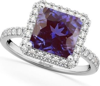 Allurez Princess Cut Halo Lab Alexandrite & Diamond Engagement Ring 14K in 3.47Ct/white Gold at Nordstrom, Size 5.5
