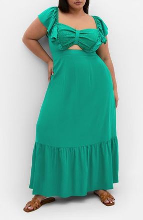 City Chic Alora Flutter Sleeve Cutout Maxi Dress in Green at Nordstrom, Size Xxs