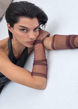 Mango Guanti semitrasparenti lunghi marrone - Donna - S - MANGO