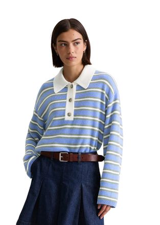 Marc O'Polo Denim Strickpullover MARC OPOLO DENIM, Damen, Gr. L, medium blau, Strick, Obermaterial: 38% Viskose, 35% Polyamid, 22% Schurwolle, 5% Alpaka, gestreift, reg