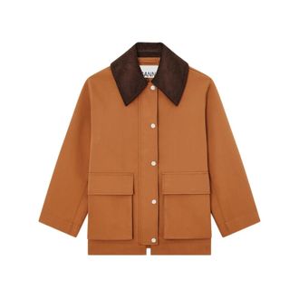 Ganni Light Jackets, female, Brown, Size: 2XS Corduroy Collar Button-Front Jacket