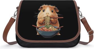 Generic Capybara Eating Japanese Ramen Noodles Crossbody Bags for Women Fashion Leather Shoulder Handbags With Adjustable Strap