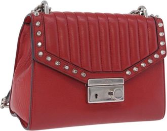 Prada Sound Studded Quilted Leather Red Leather Handbag (Pre-Owned)