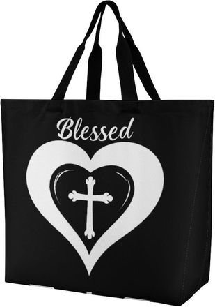 Generic Blessed Large Reusable Shopping Bag Lightweight Foldable Tote Bags Washable Shoulder Handbag