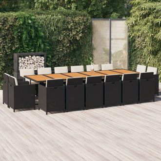 vidaXL Juego Comedor Jard&iacute;n 17 Pzas Con Cojines Rat&aacute;n Sint&eacute;tico Negro Vidaxl