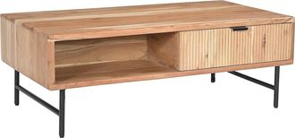 Vente-Unique Mesa de centro con 2 cajones y 2 estantes de madera de acacia y metal negro - Natural claro - ALEVIA