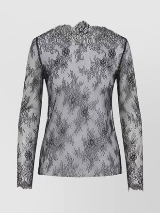 Alberta Ferretti lace slim-fit long-sleeve blouse