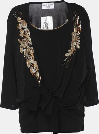 James Lakeland Luxury Black Stretch Crepe Sequin Embellished Cardigan Set