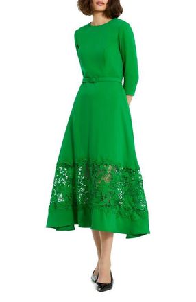 Mac Duggal Crepe Boat Neck Midi Dress With Applique Cut Out in Spring Green at Nordstrom, Size Medium