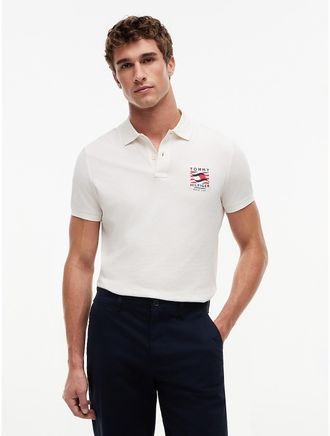 Tommy Hilfiger Mens Regular Fit Wavy Flag Smooth Cotton Polo - White - XXL