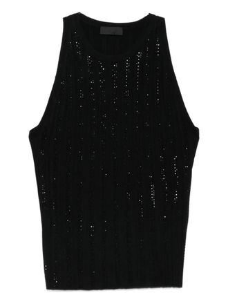 Liu Jo embellished ribbed top - women - Viscose/glass/Polyamide - M - Black