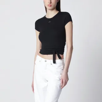 Diesel T-shirt cropped nera con nastro incrociato