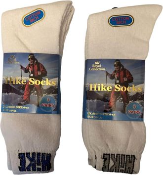 Generic Cotton Rich Royal Collection Hiking Socks, White, Size 6-11, 6 Pairs, Thermal Winter Work Wear