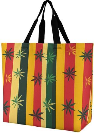 Generic Rastafarian Stripes Weeds Tote Bag Reusable Grocery Shopping Bags Large Travel One Shoulder Handbag for Picnic Work
