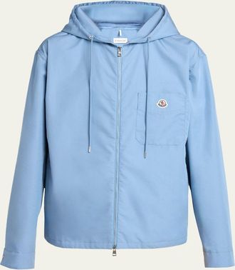 Moncler Mens Pocket-Logo Poplin Full-Zip Hoodie