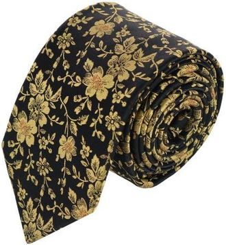 Trafalgar Store Midas Floral Novelty Silk Necktie in Black And Gold at Nordstrom