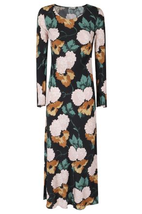 Rixo Floral Charcoal Rayon-Blend Amal Maxi Dress