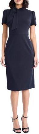 Maggy London Tie Neck Puff Sleeve Scuba Crepe Dress in Navy Blazer at Nordstrom Rack, Size 18 (Similar To 16W)