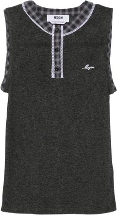 Msgm Mouwloze Top met Plaid Panelen - Dames - Tops zonder mouwen - Grijs - XS - Tops