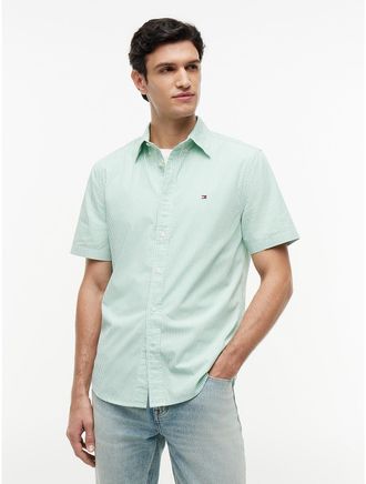 Tommy Hilfiger Mens Regular Fit Short-Sleeve Striped Shirt - Green - XXL