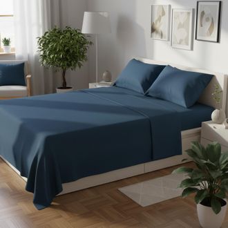 KASANOVA Completo matrimoniale cotone blu