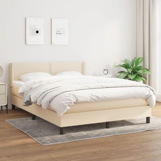 vidaXL Cama Box Spring Con Colch&oacute;n Tela Color Crema 140x200 Cm Vidaxl