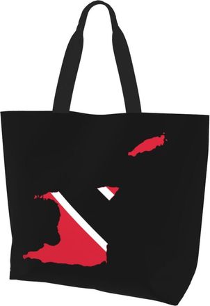 AOOEDM Flag Map Of Trinidad And Tobago Ladies Canvas Tote Reusable Shopping Bag