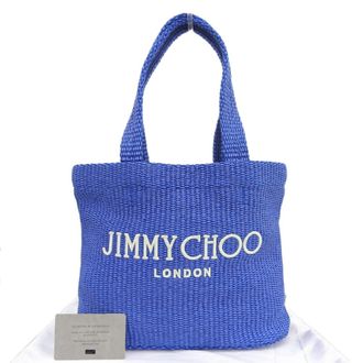 Jimmy Choo London Blue White Raffia Tote Bag (Pre-Owned)