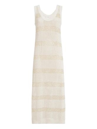 Brunello Cucinelli Gestreepte mouwloze midi-jurk - Beige