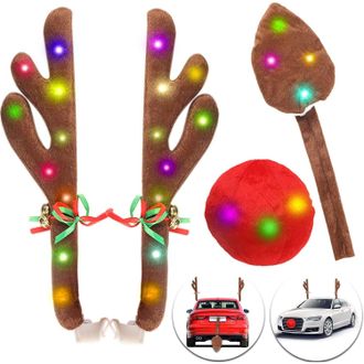 OEM Kit De Coche De Reno Navide&ntilde;o Con Luces Led, Kit De Coche De Reno De Madera, Nariz, Cola, Decoraciones Navide&ntilde;as Para Coche