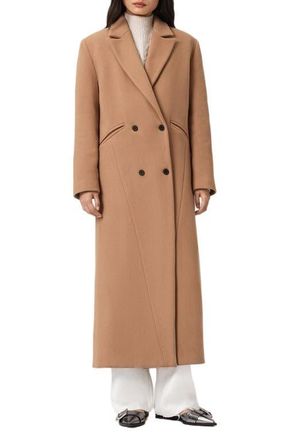 AllSaints Nellie Double Breasted Wool Blend Coat in Rattan Brown at Nordstrom, Size 12 Us