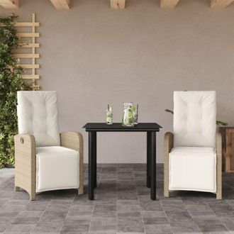 vidaXL Sillas Y Mesita De Jard&iacute;n 3 Piezas Rat&aacute;n Sint&eacute;tico Coj&iacute;n Beige Vidaxl