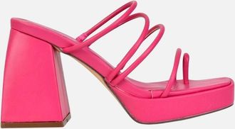 XY London Womens XY London Womens/Ladies Colt Strappy Square Toe High Block Heel Mule Sandals - Pink - Size: 8