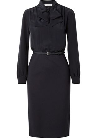 Max Mara Max Mara Navy Crepe De Chine Pussybow Gelada Midi Dress Size S