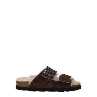 Palm Angels Brown Leather Womens Slippers