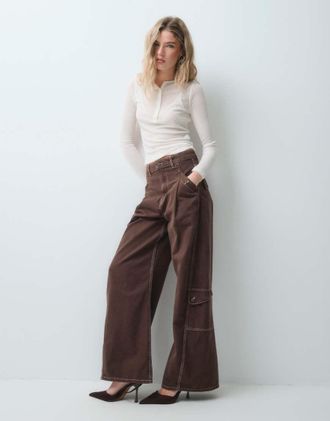 Asos jeans cargo multitasche color cioccolato-Marrone