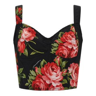 Dolce & Gabbana Rose bouquet-print cotton bustier top - female - Dolce & Gabbana - Sleeveless Tops - Multicolor - XS - Tops