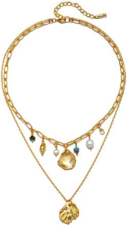 Sequin Sirena Seashell & Freshwater Pearl Layered Pendant Necklace in Multi/Gold at Nordstrom
