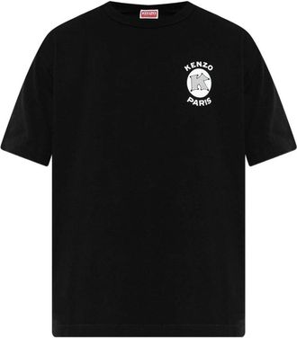 Kenzo Tops, Heren, Zwart, S, Katoen, Paris Emblem T-shirt
