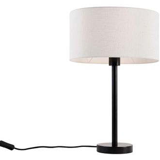 QAZQA Qazqa - Table Lamp Black with Oval Linen Shade White 35cm - Simplo